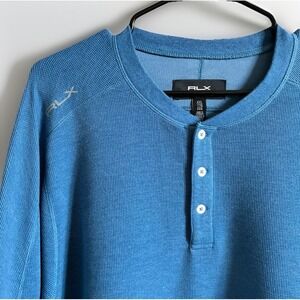 RLX Ralph Lauren Thermal Waffle Knit Stretch Henley Long Sleeve Shirt Blue XXL